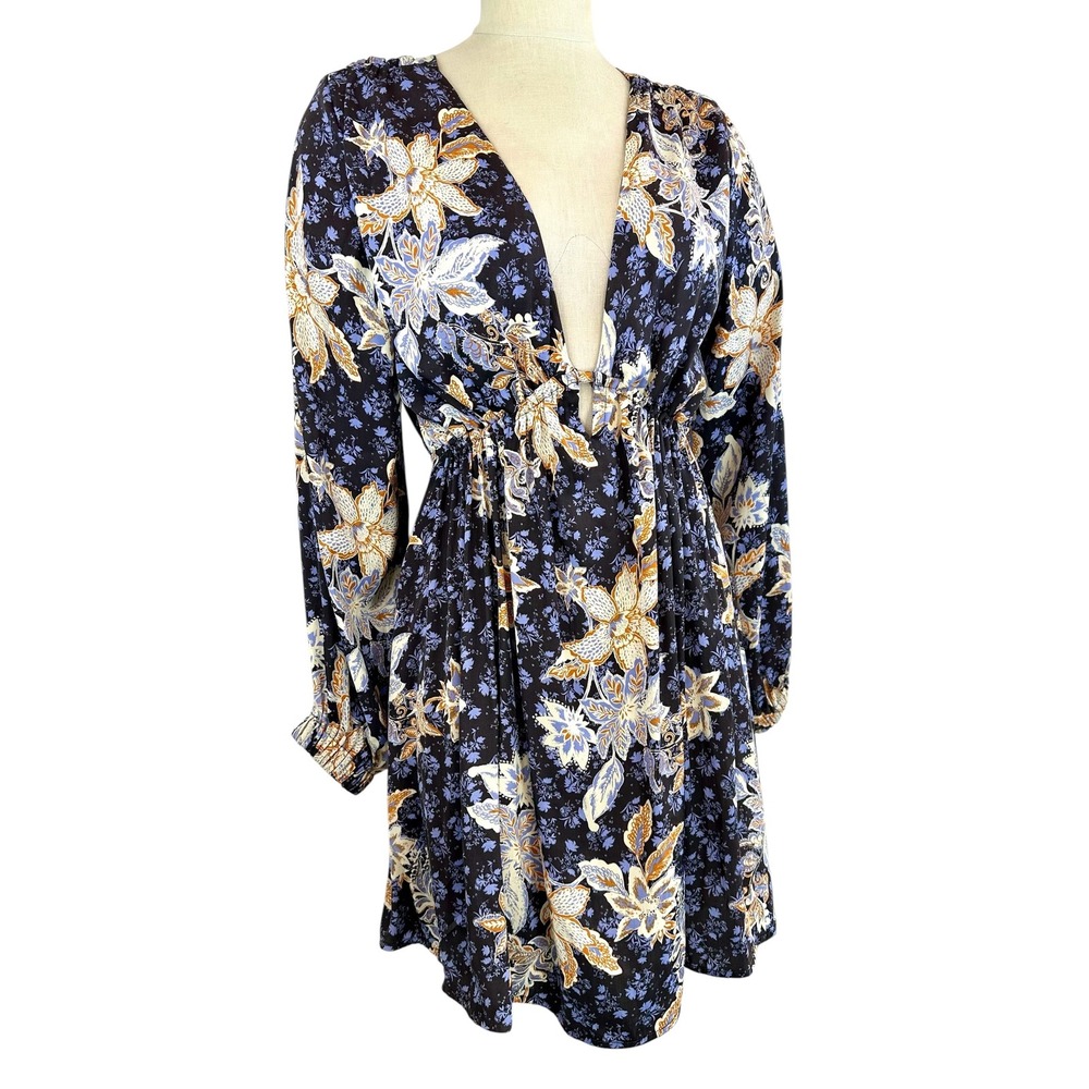 Free People Soli Mini Plunge Dress Nighy Combo Open Back Women Size Medium